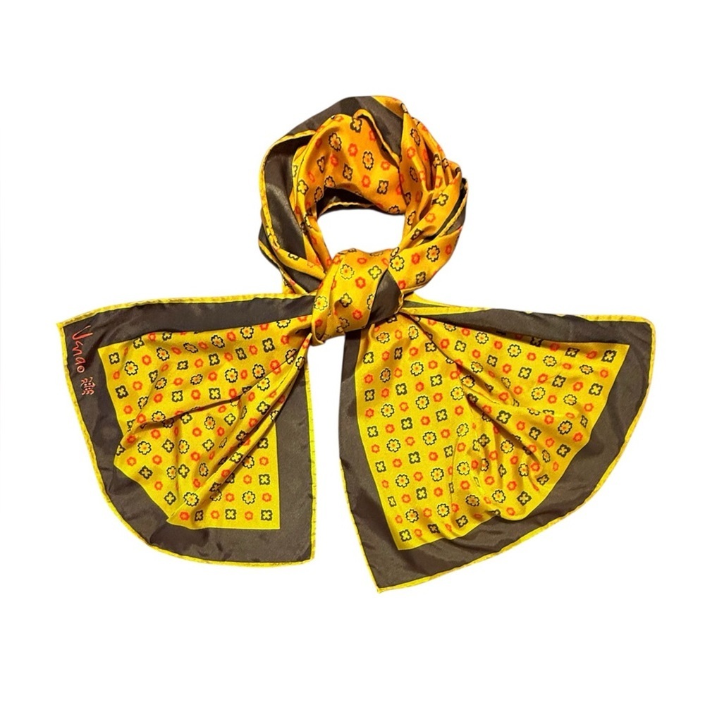 Vintage Vana 14”x40” Yellow and Brown Geometric Floral Wrap Scarf